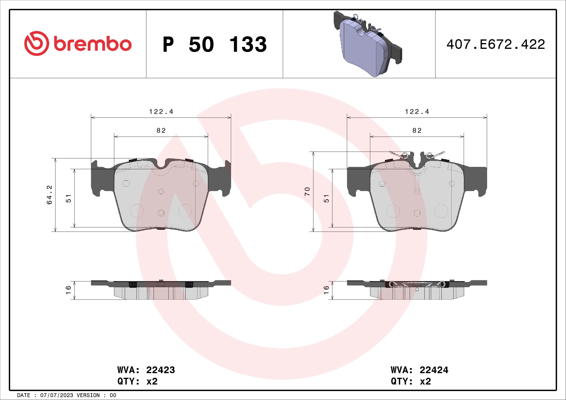 A.B.S. P 50 133 BREMBO Bremsbelagsatz, Scheibenbremse